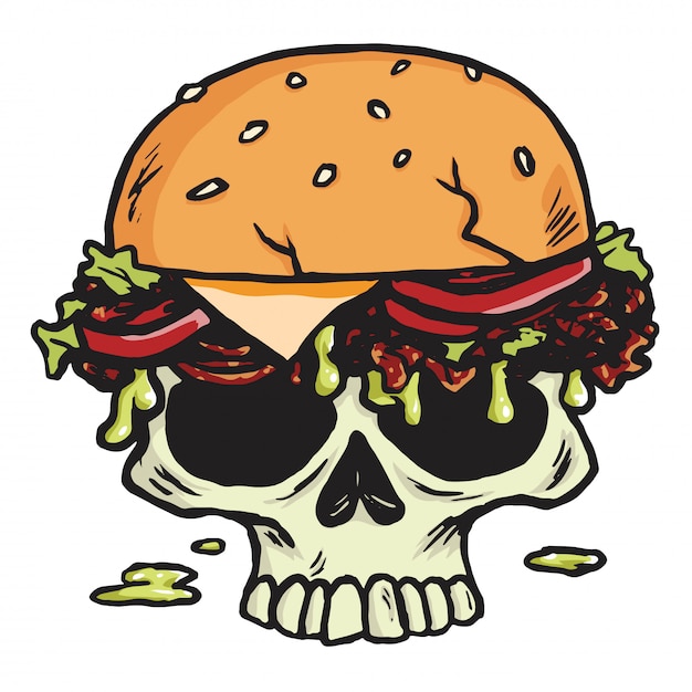 Dead Skull Burger, Hamburger Fries Vector Illustration