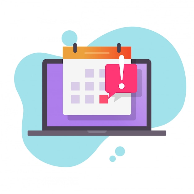 Vector deadline date caution message or event reminder on calendar on laptop computer vector flat cartoon