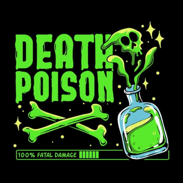 Death poison ilustration. Green toxic with crossbones