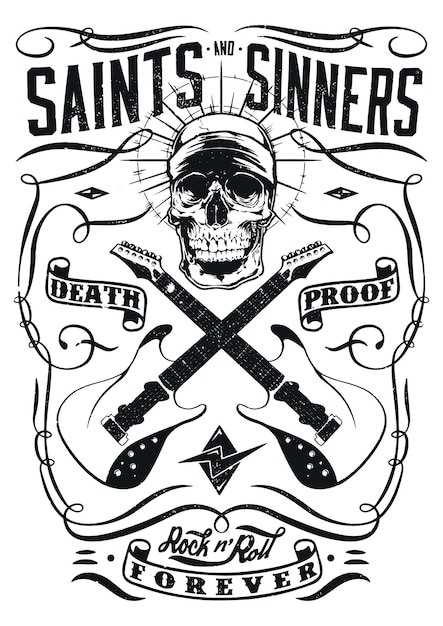 Death Proof saints sinners skull design