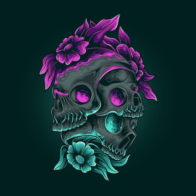 Death Skull Flower Colorful Illustration