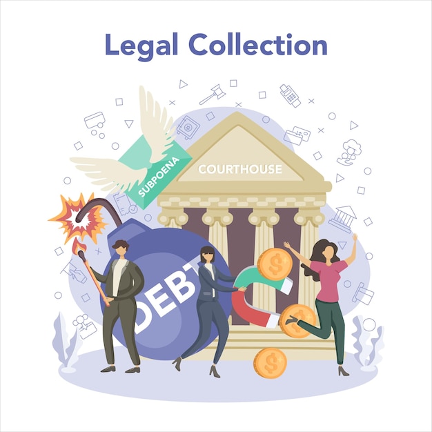 Debt collector concept Pursuing payment of debt owed by person or businesses company Collecting agency looking for people who doesn't pay bills Vector illustration in cartoon style