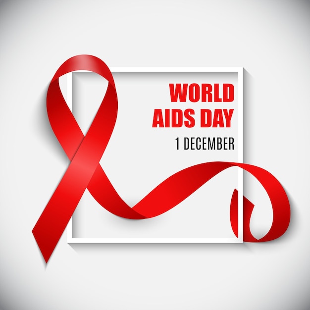 December 1 World AIDS Day Background. Red Ribbon Sign. Vector Illustration EPS10