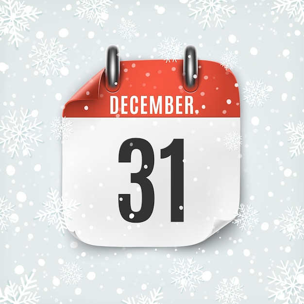 December 31 calendar icon with snow and snowflakes.