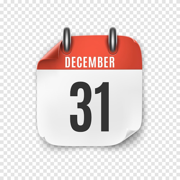 December realistic calendar icon . New Years Eve.