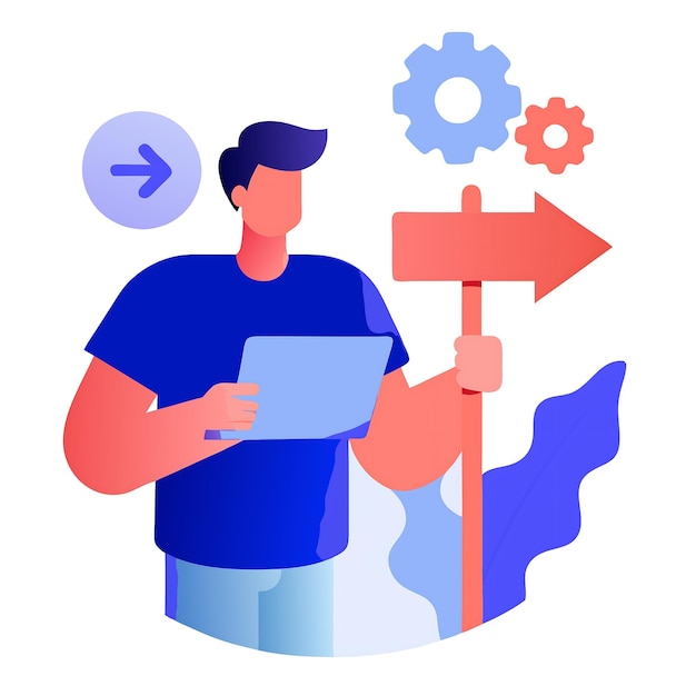 DecisionMaking Concept Illustration with a Figure and Directional Signpost