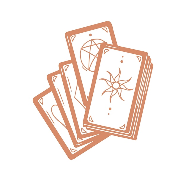 Vector deck of occult tarot cards with major arcanas for divining and fortune-telling. symbols of sun and star. monochrome flat vector illustration isolated on white background.