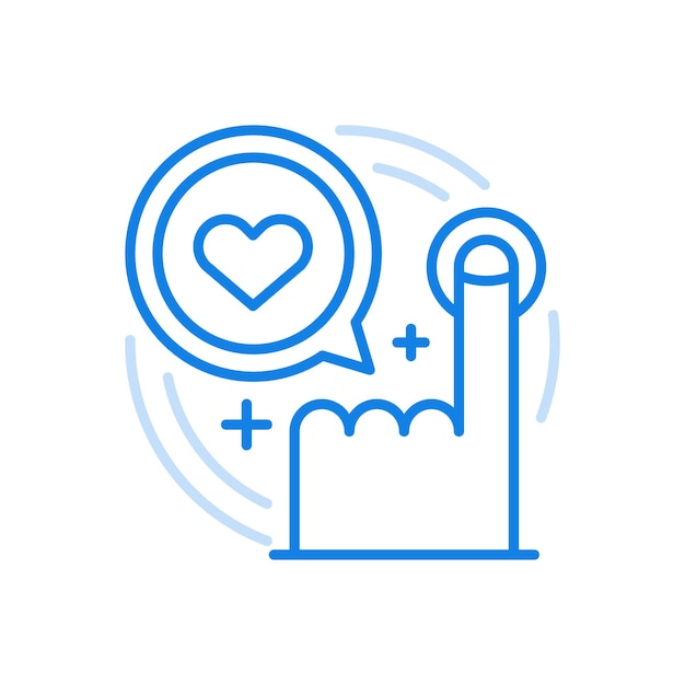 Declaration of love online vector line icon Finger presses button next heart in circle