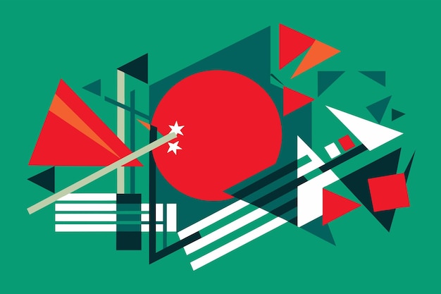 A deconstructed Bangladesh flag vector with the elements red sun green field reassembled in an abstract geometric composition