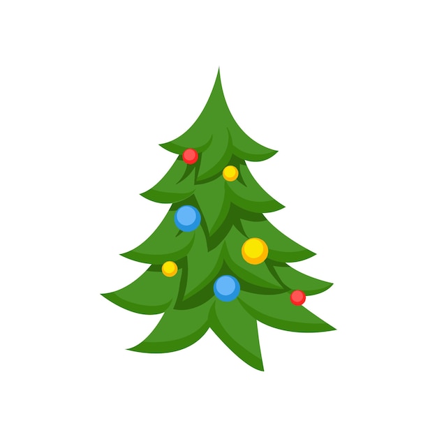 Decorated christmas tree cartoon vector Illustration on a white background