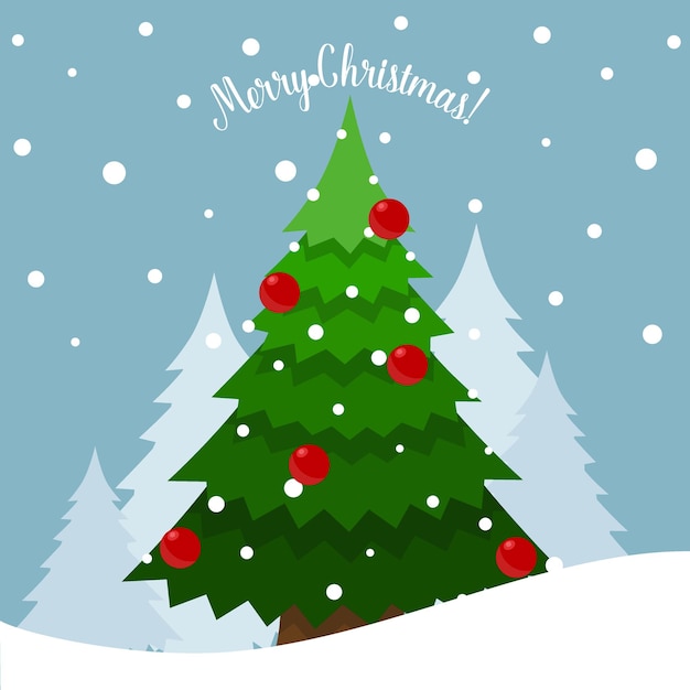 Decorated Christmas tree. Merry Christmas and Happy New Year background. Vector illustration.