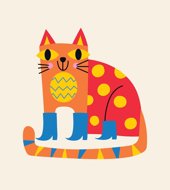 Decorative abstract illustrations with colorful doodle cute cat