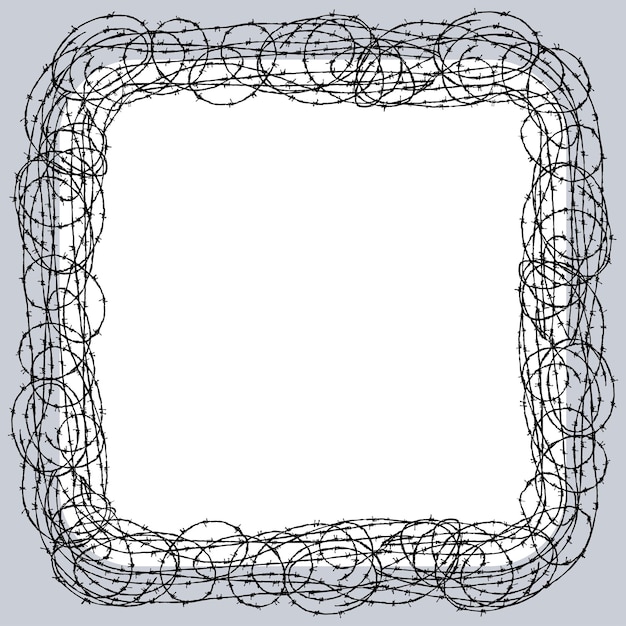 Decorative abstract square border from drawn tangled barbed wire