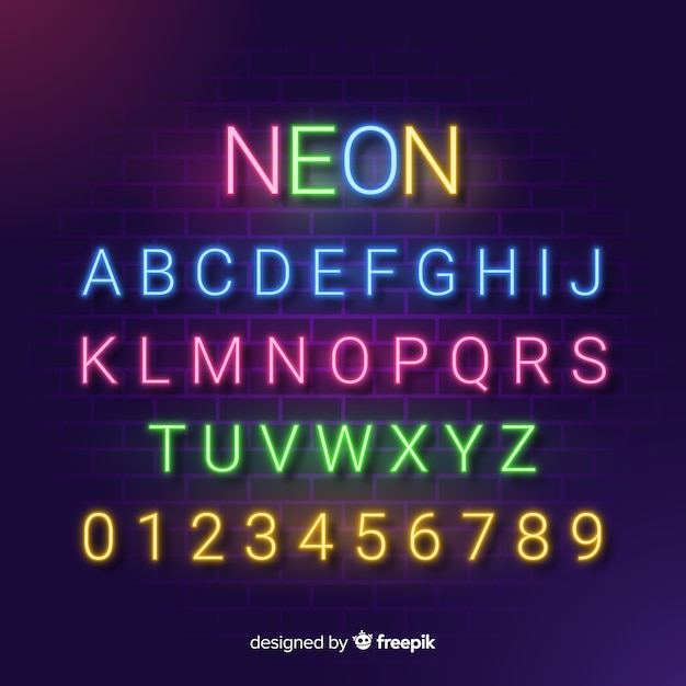 Decorative alphabet template neon stytle