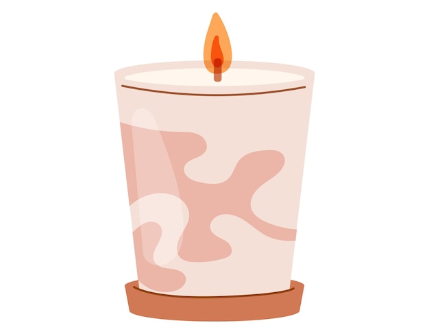 Decorative aroma candle for home interior with fire Vector isolated flat illustration