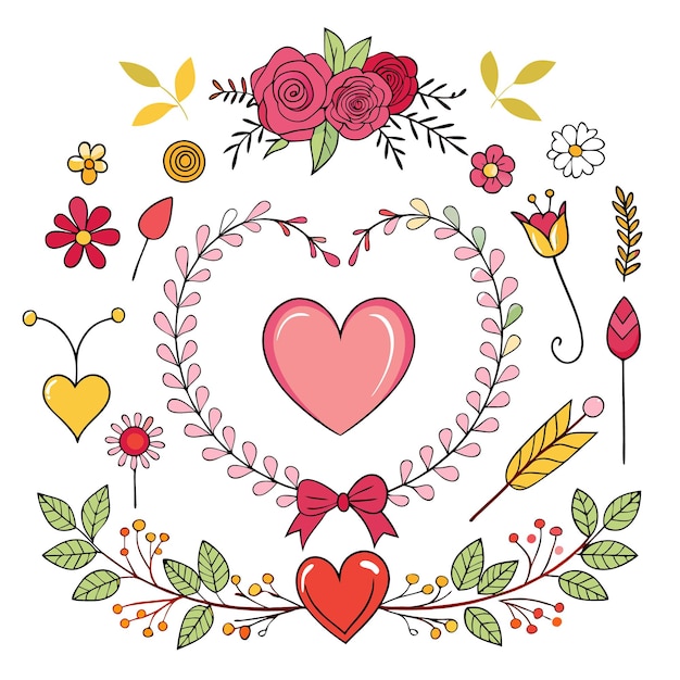 A decorative arrangement of hearts and flowers in vibrant colors