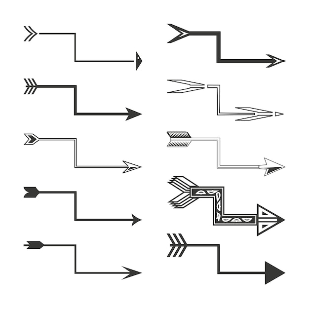 Vector decorative arrow set ten vector designs black and white ethnic and geometric patterns