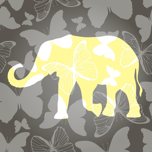 Decorative background with elephant and butterflies