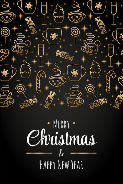 Decorative banner with hand drawn vector elements for Christmas and New Year festival