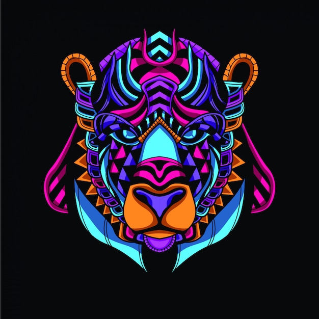 decorative bear head from glow neon color