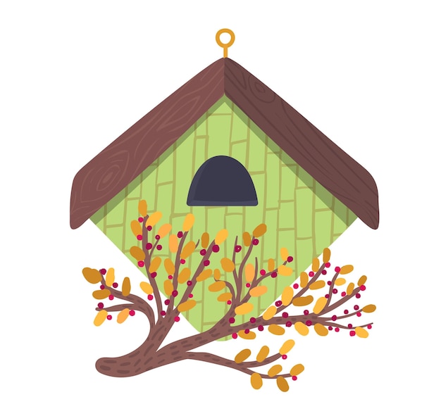 Vector decorative bird handmade house home for wildlife character poultry isolated on white cartoon vector illustration cozy blue nesting box