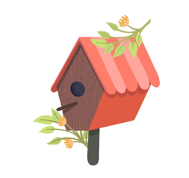 Vector decorative bird handmade house home for wildlife character poultry isolated on white cartoon vector illustration cozy blue nesting box