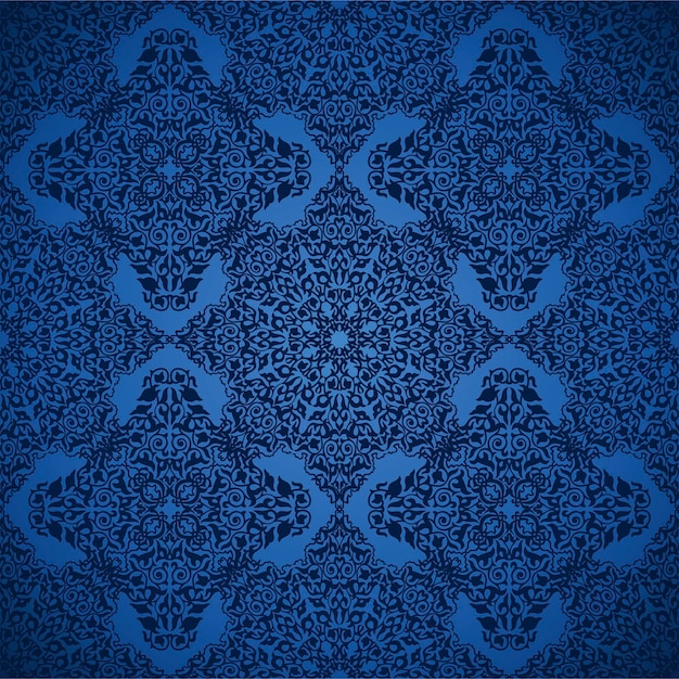 Decorative blue seamless pattern in mosaic ethnic style background