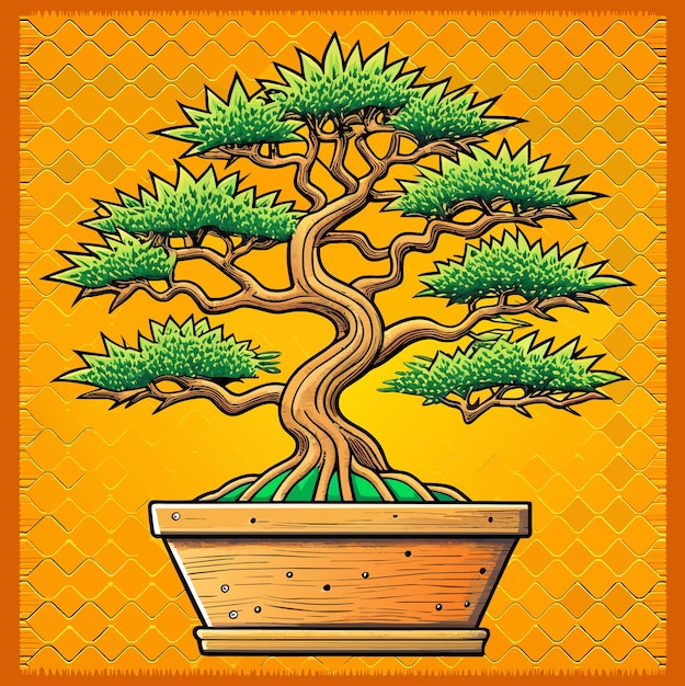 Decorative Bonsai Tree in Pot Vector Illustration