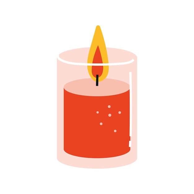 Decorative burning candle in glass jar cartoon style Trendy modern vector illustration isolated on white background hand drawn flat design