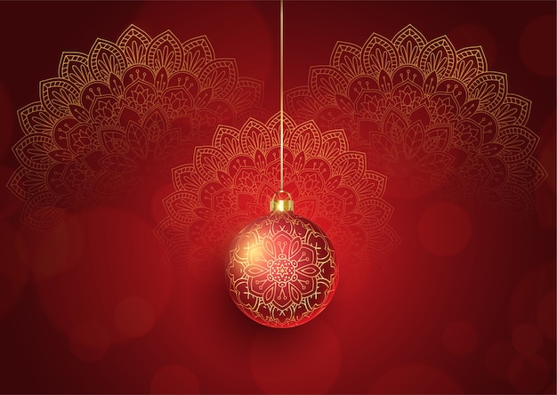 Decorative christmas background with hanging bauble and mandala design