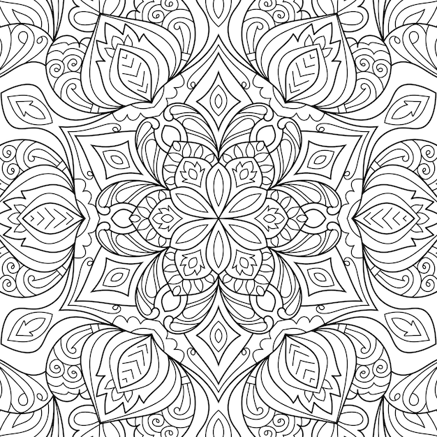 Decorative circular mandala design coloring book page