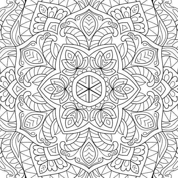 Decorative circular mandala design coloring book page