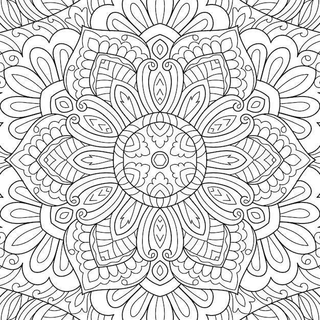 Decorative circular mandala design coloring book page