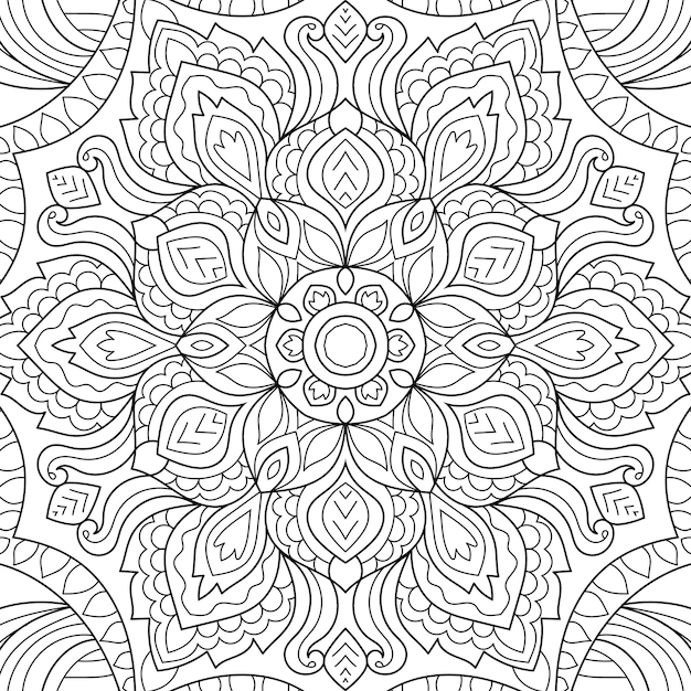 Decorative circular mandala design coloring book page