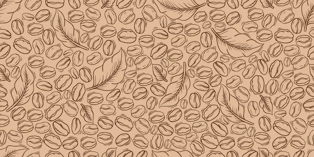 Decorative coffee beans and leaves seamless pattern. Suitable for wrapping paper.