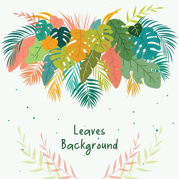 Decorative Colorful Palm and Leaves Background Green Leaf Eco Natural Symbol By Hand Drawn Vector