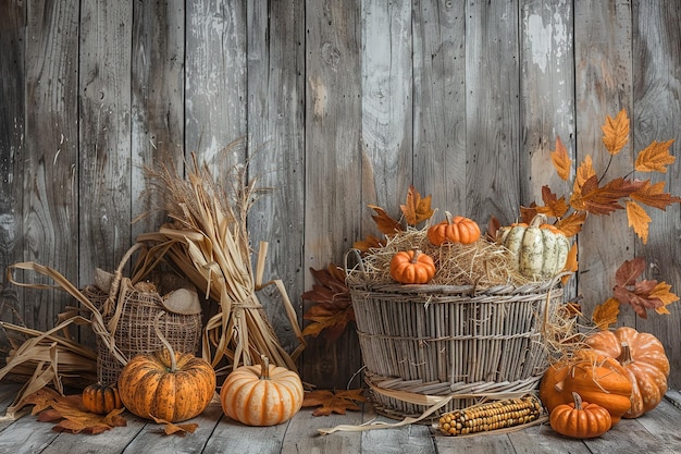 Vector decorative decorated pumpkin in an autumn scene as a digital painting