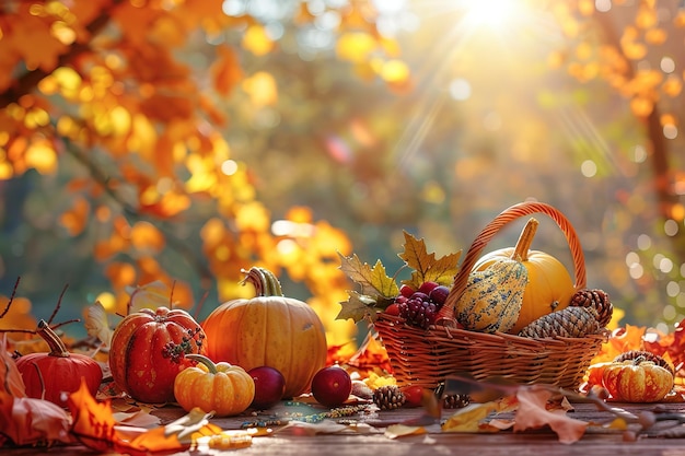 Decorative Decorated Pumpkin in an Autumn Scene as a Digital Painting