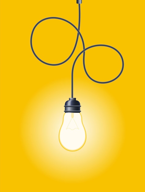 Decorative design lightbulb Messy line and bulb Idea concept with outline lamp Doodle tangled cord with knot and illuminator