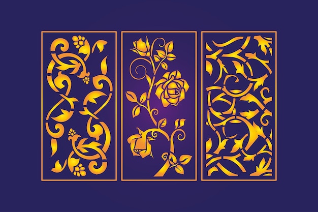 Decorative Die Cut Floral Seamless Abstract Pattern Laser Cut Panels Template Gold