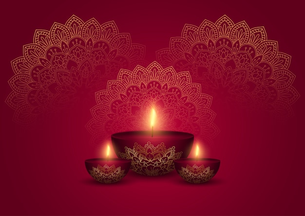 Decorative Diwali illustration in gold and red