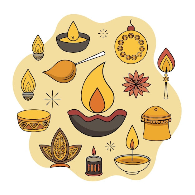 Vector decorative elements featuring various traditional lamps and candles