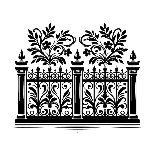 Vector decorative fence silhouette ornamental gates and fences set vector