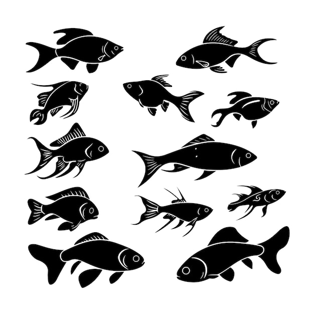 Vector decorative fish black silhouette