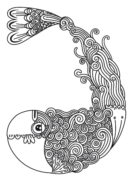 Decorative fish drawing with abstract ornaments