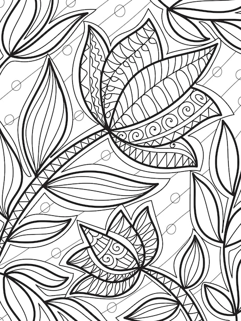 Decorative floral coloring book page in henna style