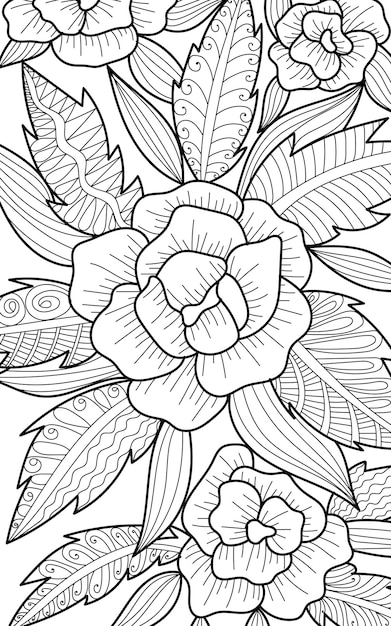 Decorative floral coloring book page in henna style