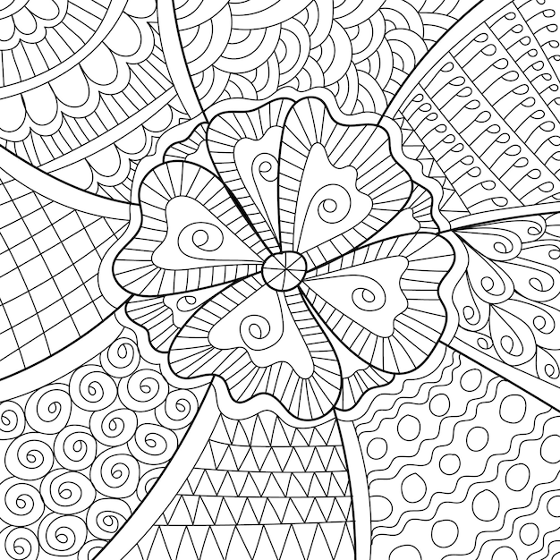 Decorative floral coloring book page illustration for adults