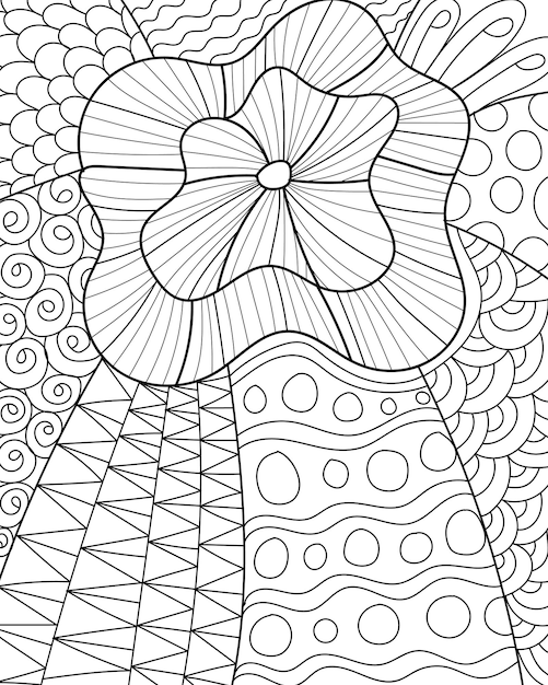 Decorative floral coloring book page illustration for adults