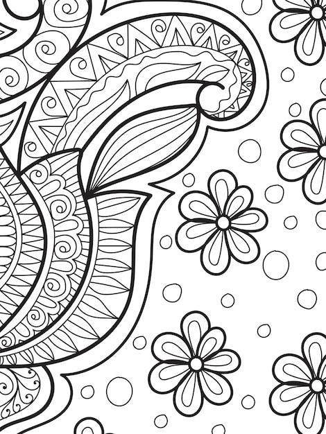 Decorative floral design coloring page with henna style